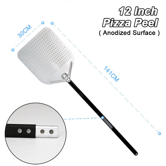 PizzAtHome 12/13/14 inch Pizza Peel Aluminum Alloy Pizza Shovel Pizza Peel Paddle Short Long Handle Anodize with Cutter Spoon