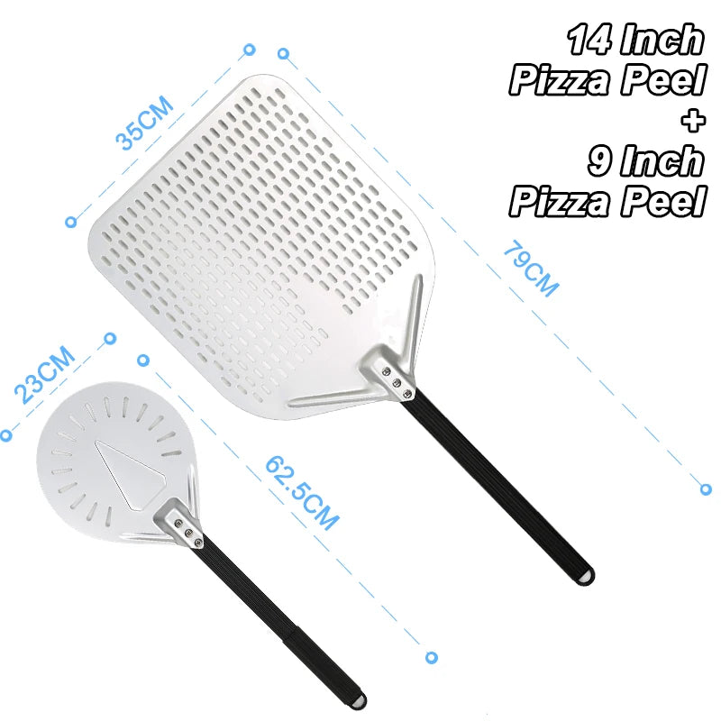 PizzAtHome 12/13/14 inch Pizza Peel Aluminum Alloy Pizza Shovel Pizza Peel Paddle Short Long Handle Anodize with Cutter Spoon