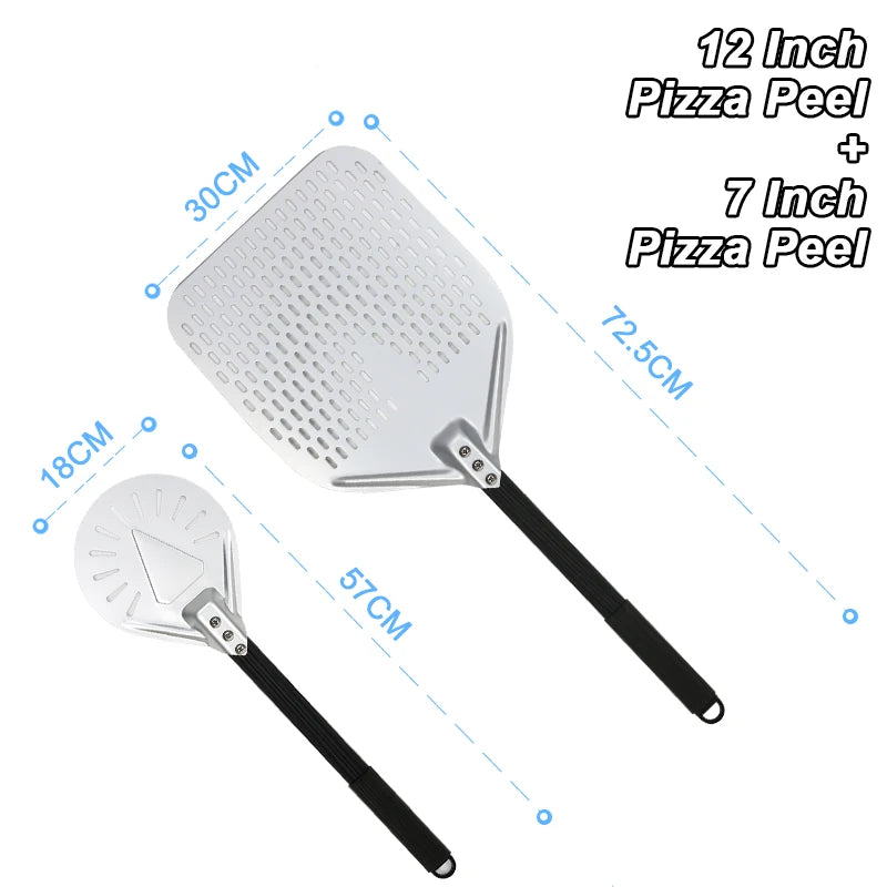 PizzAtHome 12/13/14 inch Pizza Peel Aluminum Alloy Pizza Shovel Pizza Peel Paddle Short Long Handle Anodize with Cutter Spoon