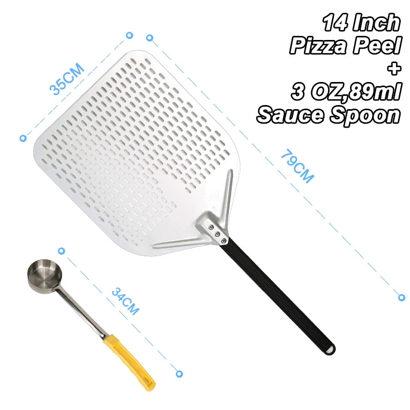 PizzAtHome 12/13/14 inch Pizza Peel Aluminum Alloy Pizza Shovel Pizza Peel Paddle Short Long Handle Anodize with Cutter Spoon