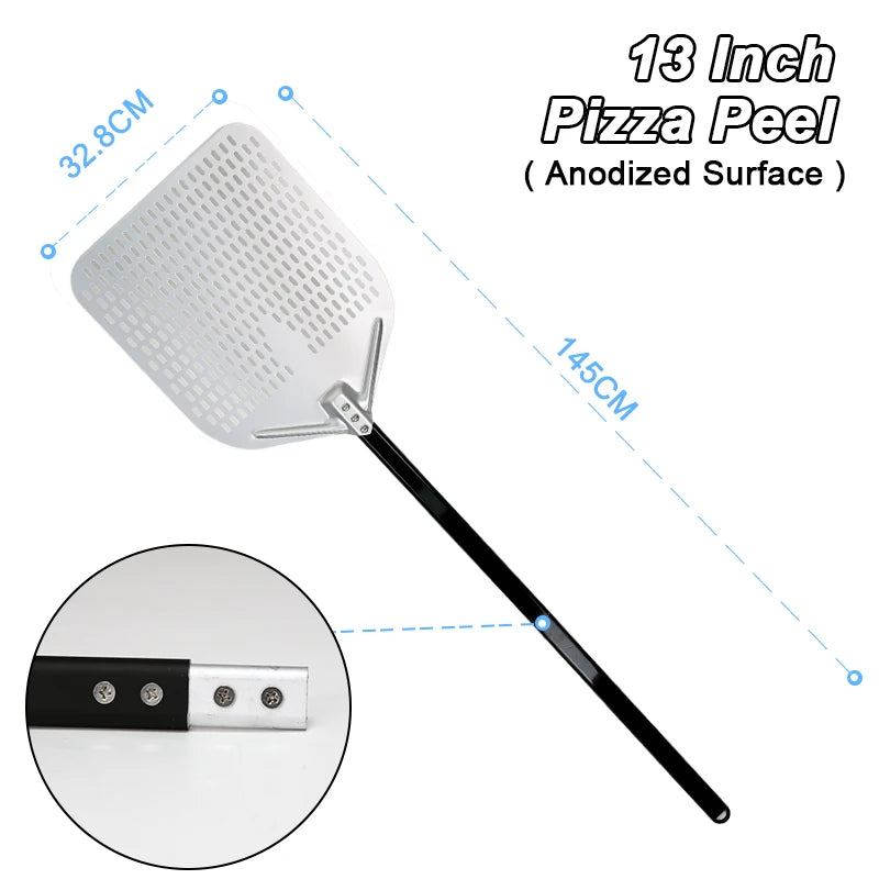 PizzAtHome 12/13/14 inch Pizza Peel Aluminum Alloy Pizza Shovel Pizza Peel Paddle Short Long Handle Anodize with Cutter Spoon