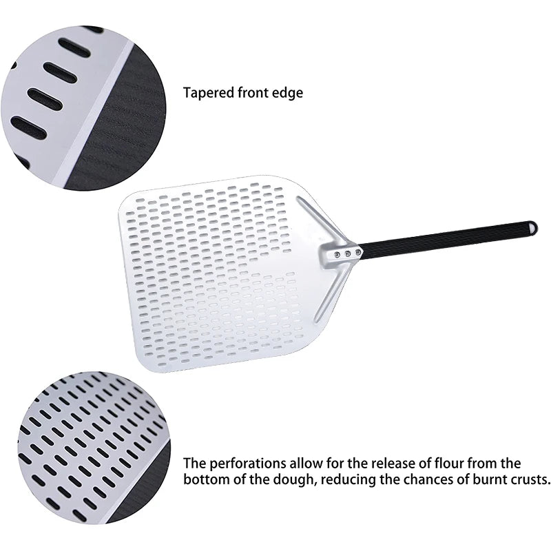 PizzAtHome 12/13/14 inch Pizza Peel Aluminum Alloy Pizza Shovel Pizza Peel Paddle Short Long Handle Anodize with Cutter Spoon