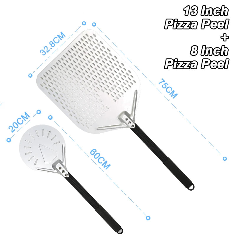 PizzAtHome 12/13/14 inch Pizza Peel Aluminum Alloy Pizza Shovel Pizza Peel Paddle Short Long Handle Anodize with Cutter Spoon