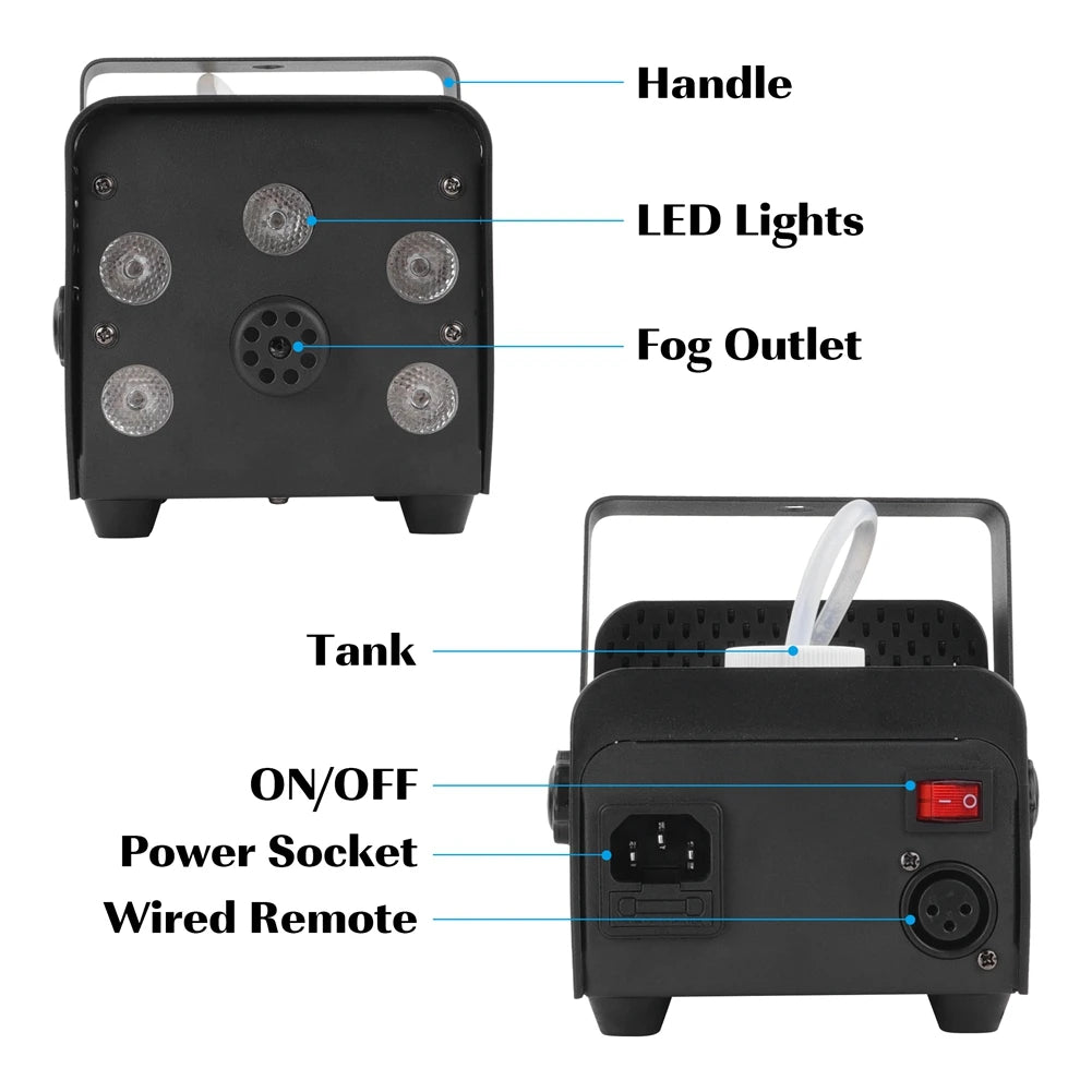 500W 5PCS RGB LED Smoke Machine Wireless Remote Control Fogger Machine Stage Effect Light For Christmas Party Halloween DJ Party