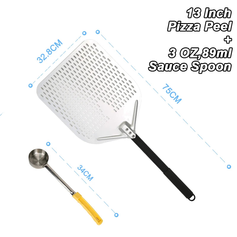 PizzAtHome 12/13/14 inch Pizza Peel Aluminum Alloy Pizza Shovel Pizza Peel Paddle Short Long Handle Anodize with Cutter Spoon
