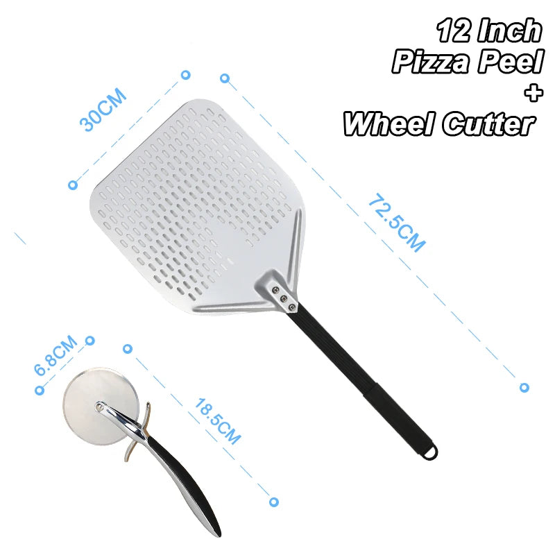 PizzAtHome 12/13/14 inch Pizza Peel Aluminum Alloy Pizza Shovel Pizza Peel Paddle Short Long Handle Anodize with Cutter Spoon