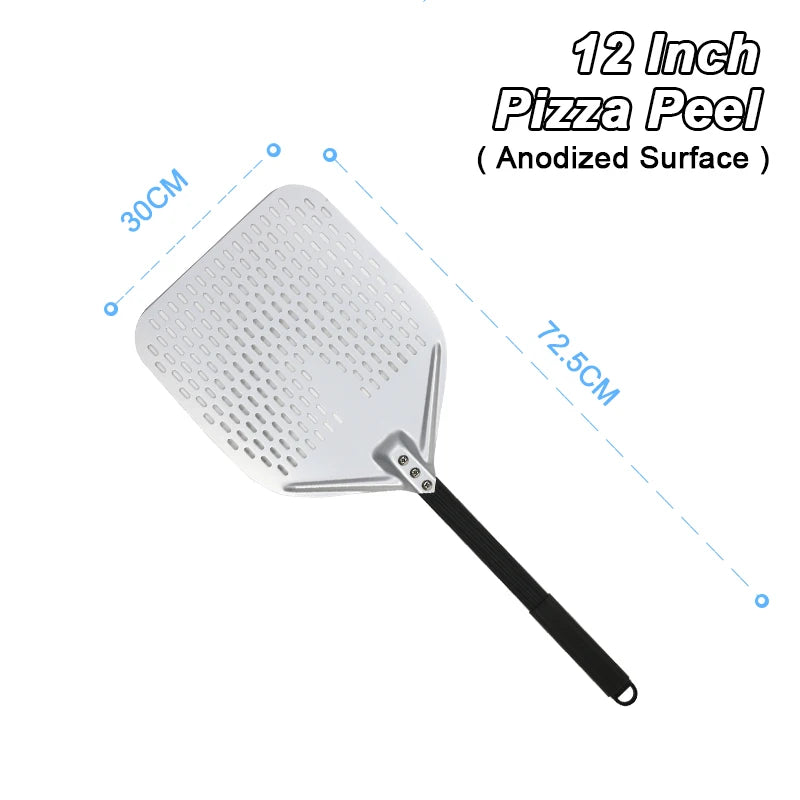 PizzAtHome 12/13/14 inch Pizza Peel Aluminum Alloy Pizza Shovel Pizza Peel Paddle Short Long Handle Anodize with Cutter Spoon