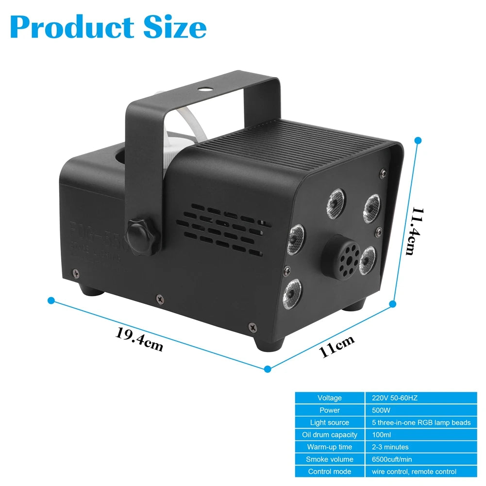 500W 5PCS RGB LED Smoke Machine Wireless Remote Control Fogger Machine Stage Effect Light For Christmas Party Halloween DJ Party