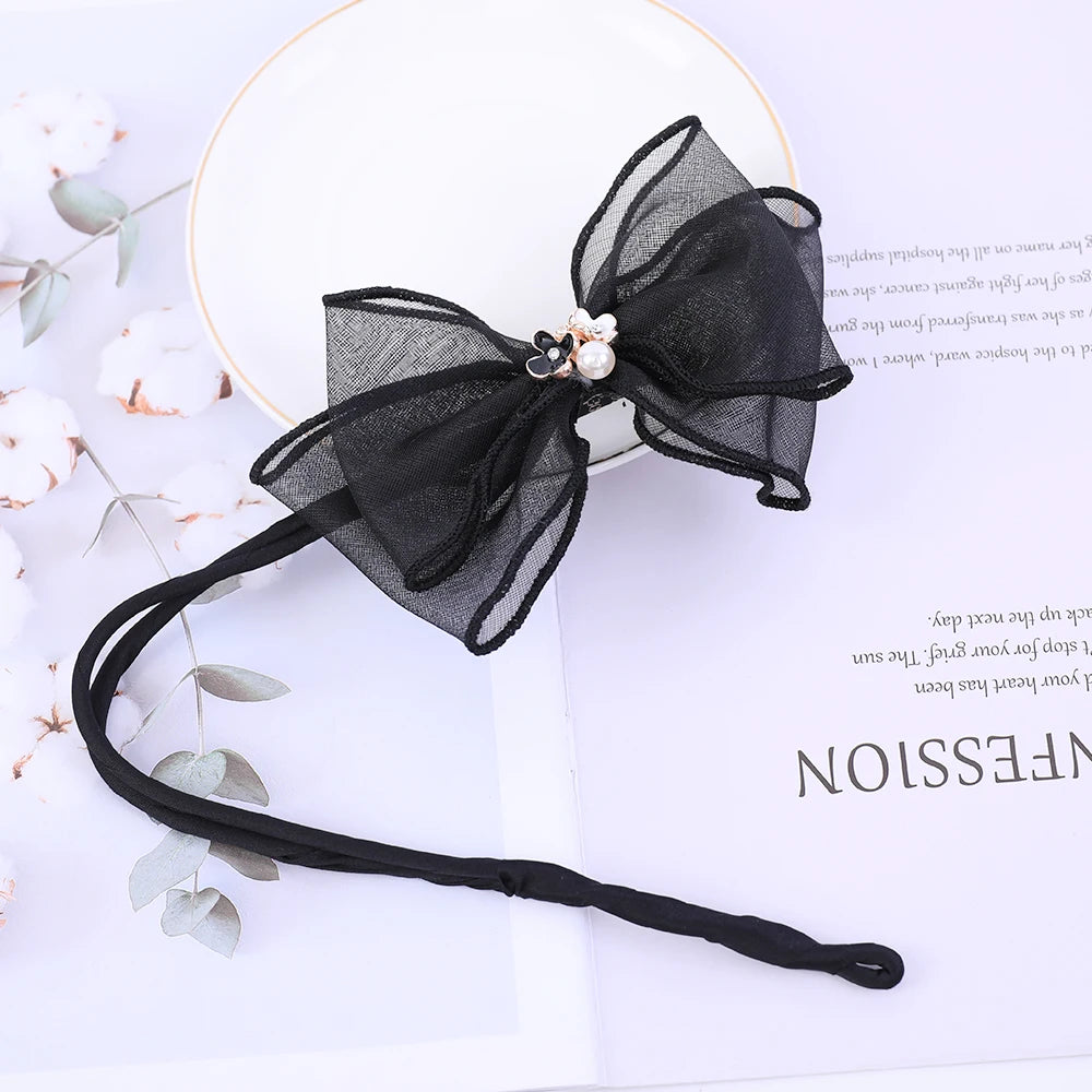 New Women Elegant Bud Chiffon Flowers Bun Maruko Hairstyles Making Long Tools Sweet Headband Hairbands Fashion Hair Accessories