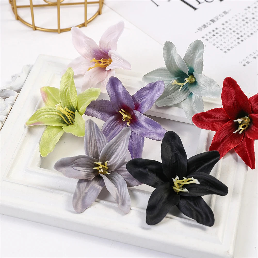 10/20PCS Lily Artificial Flowers Head For Valentine's Day Bouquet Wedding Decoration Garland Decorative Floristry Fake Flower