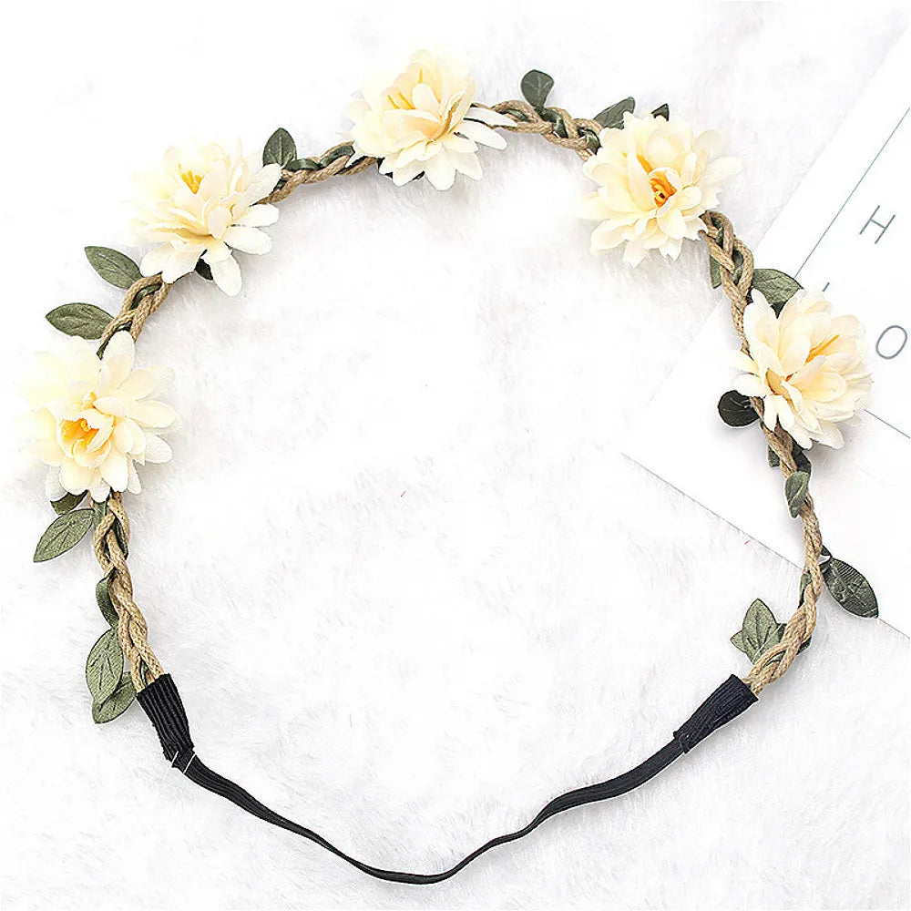 Bride Flower Crown Hairband Rope Wedding Floral Headband Garland Girl Wreath Elastic Hair Accessories Party Cosplay Headpiece