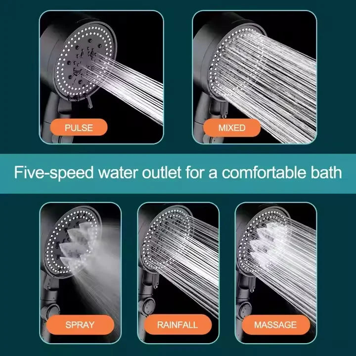 Hot Seller High Pressure Water Saving Five Modes Handheld Shower Head with One-Touch Stop Button Shower Hose Set