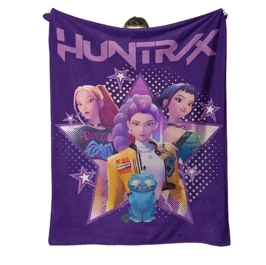 2025 New AY New Custom Anime HUNTRIX K POP Witch Hunt Team Kpop Demon Hunters Soft Fleece Blanket for Home Office Children