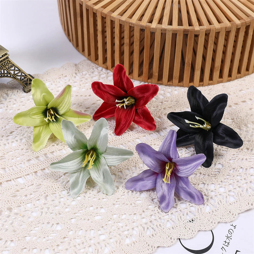 10/20PCS Lily Artificial Flowers Head For Valentine's Day Bouquet Wedding Decoration Garland Decorative Floristry Fake Flower