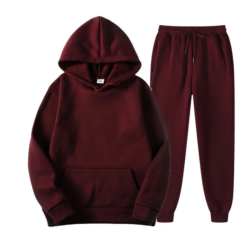 New Tracksuit Women Elegant Solid Suits Fleece Warm Hoodies 2 Piece Set Autumn Winter Fashion Oversized Sweatshirts Tracksuit