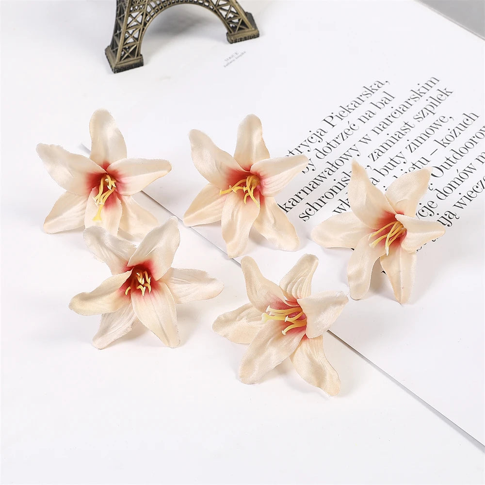 10/20PCS Lily Artificial Flowers Head For Valentine's Day Bouquet Wedding Decoration Garland Decorative Floristry Fake Flower