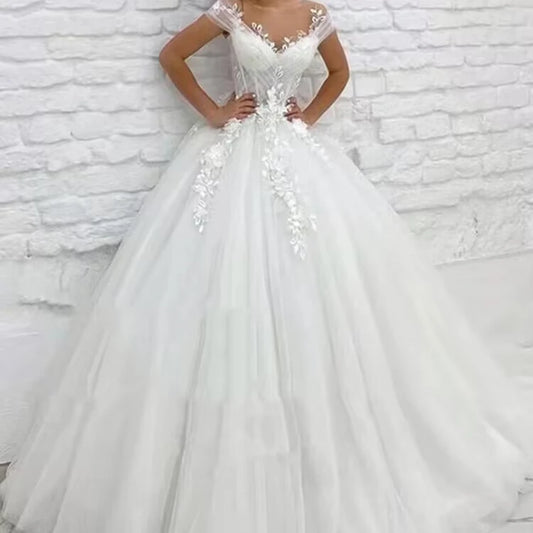 S5898F   2025 New Fashion New Big Trailer Sexy Gauze off Shoulder Three -dimensional Lace Wedding Dresses Sexy