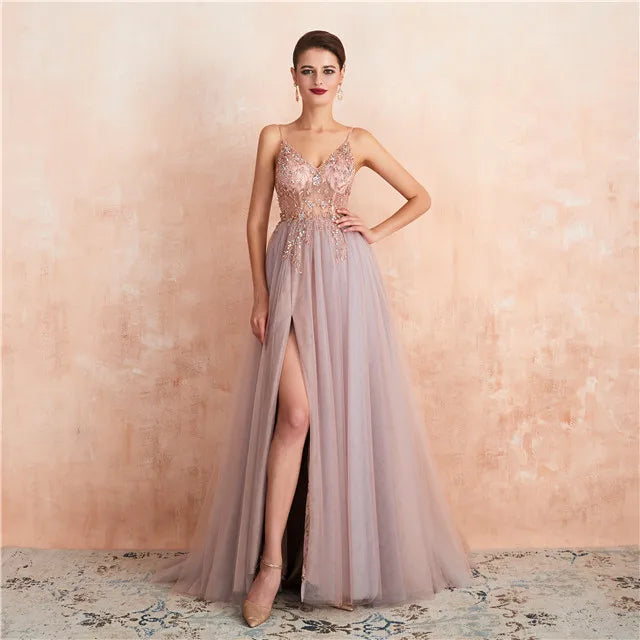 2023 Fashion Long Dresses Women Party Gowns Slit Dress Show Vestidos De Fiesta Largos Elegantes Africa  Mesh Prom Dresses