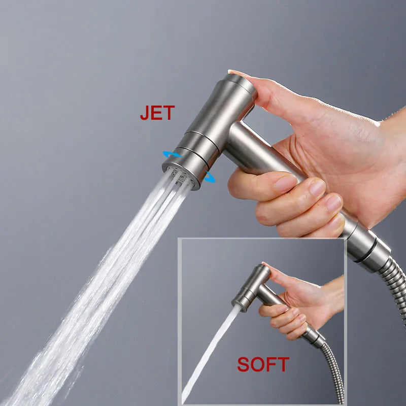 One Key Press Double Function Bathroom Toilet Bidet Faucet Kit Stainless Steel Brushed Bidet Sprayer Set Mount On Tank Or Wall