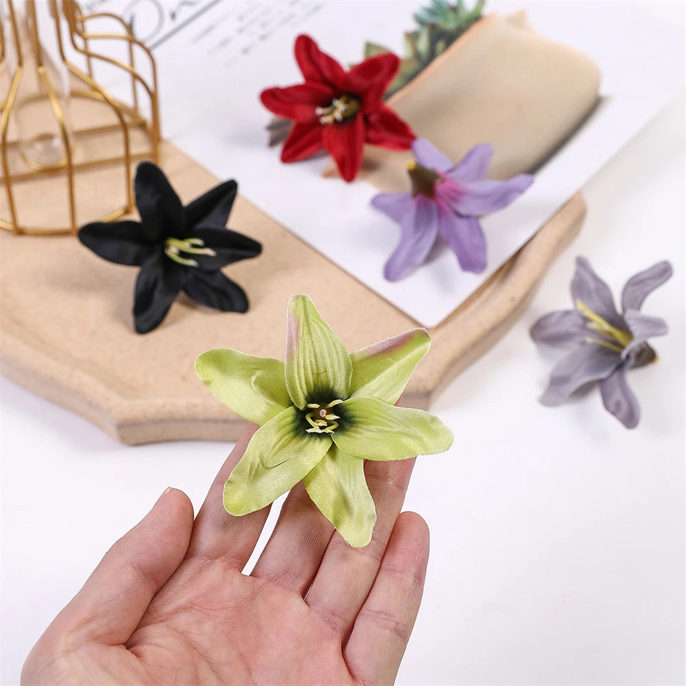 10/20PCS Lily Artificial Flowers Head For Valentine's Day Bouquet Wedding Decoration Garland Decorative Floristry Fake Flower