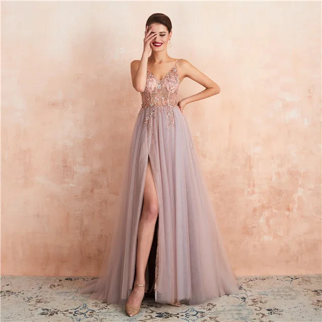 2023 Fashion Long Dresses Women Party Gowns Slit Dress Show Vestidos De Fiesta Largos Elegantes Africa  Mesh Prom Dresses