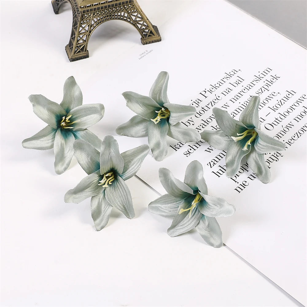 10/20PCS Lily Artificial Flowers Head For Valentine's Day Bouquet Wedding Decoration Garland Decorative Floristry Fake Flower