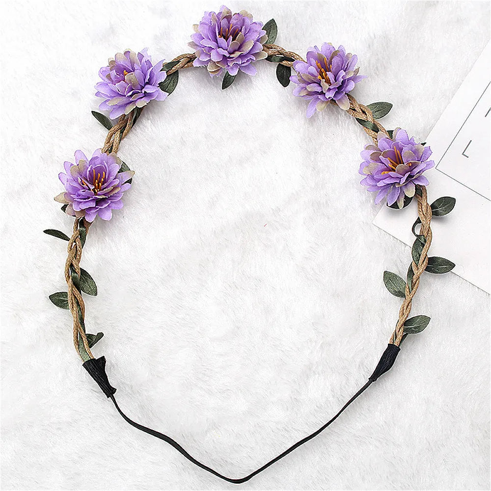 Bride Flower Crown Hairband Rope Wedding Floral Headband Garland Girl Wreath Elastic Hair Accessories Party Cosplay Headpiece