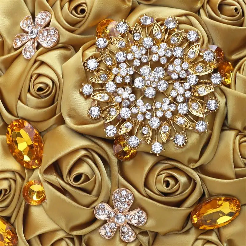 1pc/lot Gold Bridal Wedding Bouquet  Satin Rose Artificial Flowers Wedding Bouquet de novia On Sale