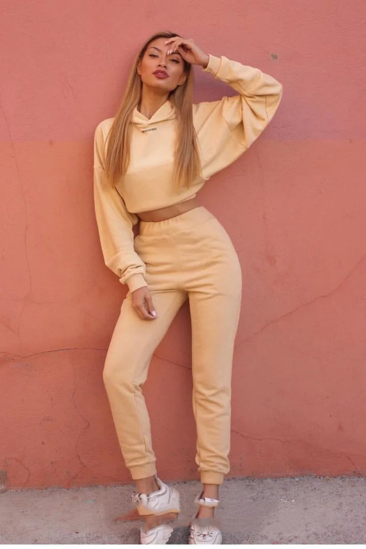 New Tracksuit Women Elegant Solid Suits Fleece Warm Hoodies 2 Piece Set Autumn Winter Fashion Oversized Sweatshirts Tracksuit