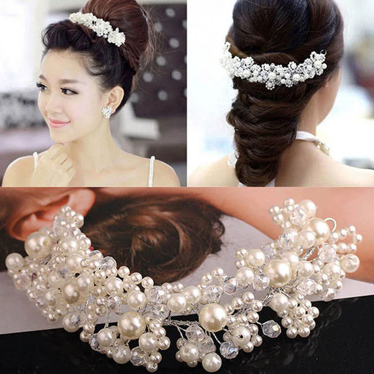 Wedding Headband For Bride White Crystal Hairband Pearl Handmade Headbands Headpiece Head Jewelry Women Prom Hair Accessories SL