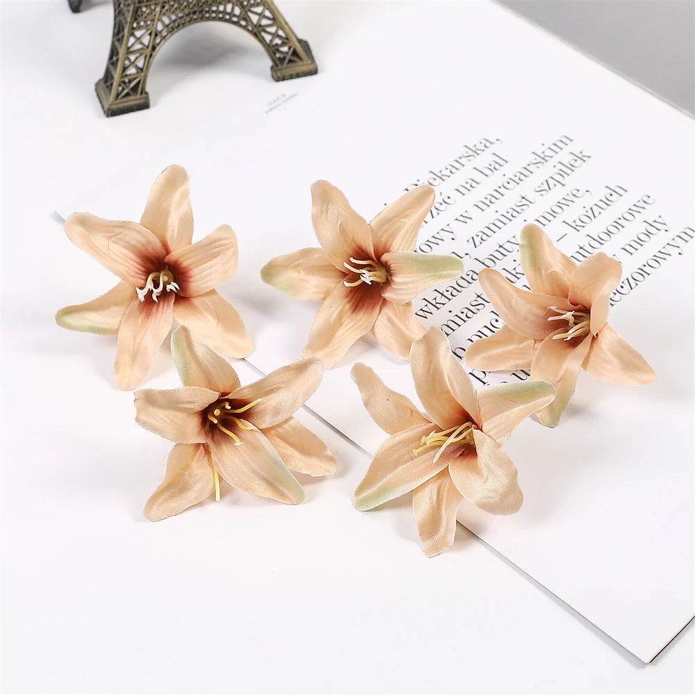 10/20PCS Lily Artificial Flowers Head For Valentine's Day Bouquet Wedding Decoration Garland Decorative Floristry Fake Flower