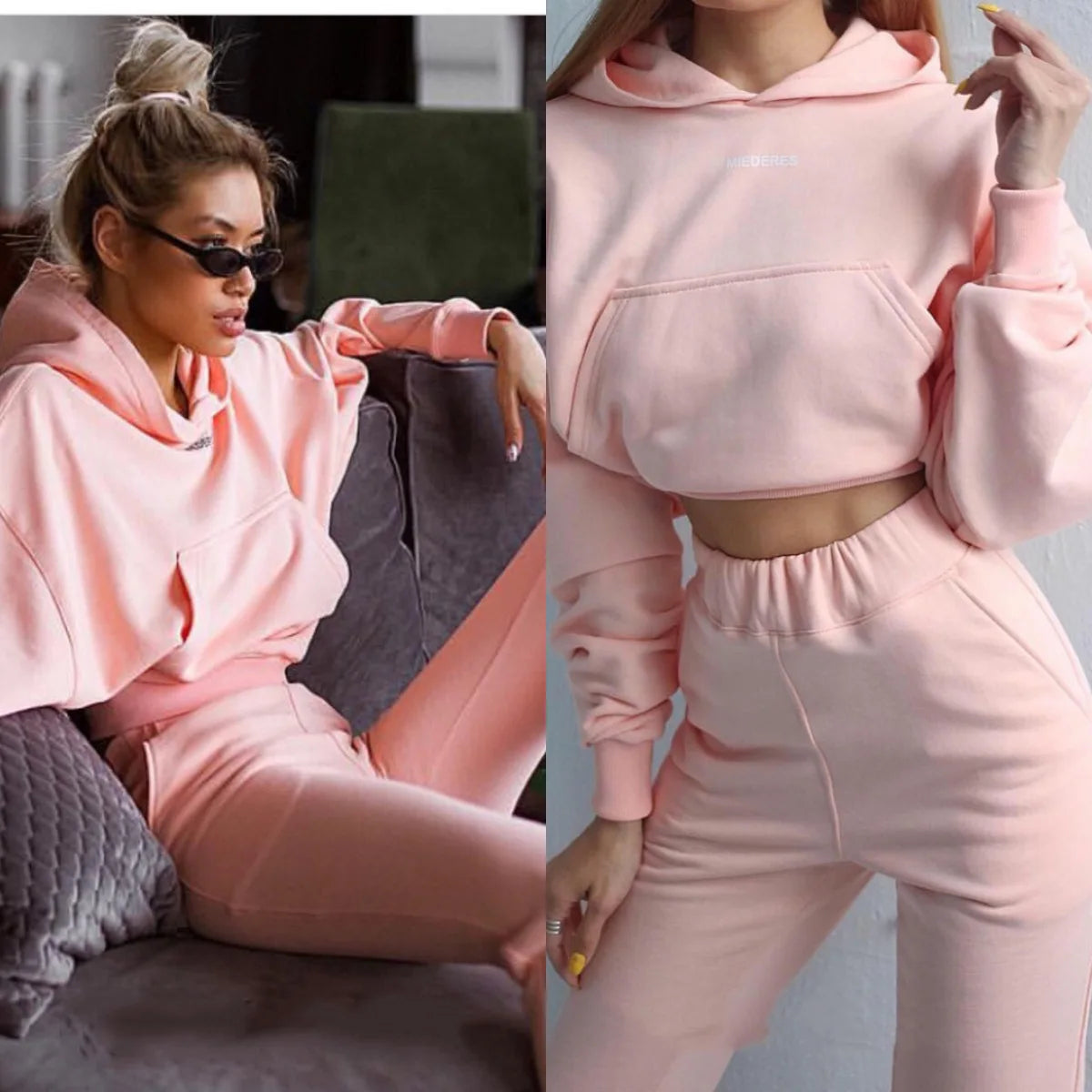New Tracksuit Women Elegant Solid Suits Fleece Warm Hoodies 2 Piece Set Autumn Winter Fashion Oversized Sweatshirts Tracksuit