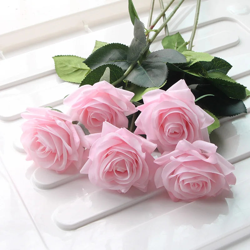 7 Pcs Real Touch Rose Branch Stem Latex Rose Hand Feel Felt Simulation Decorative Artificial Silicone Rose Flowers Home Wedding