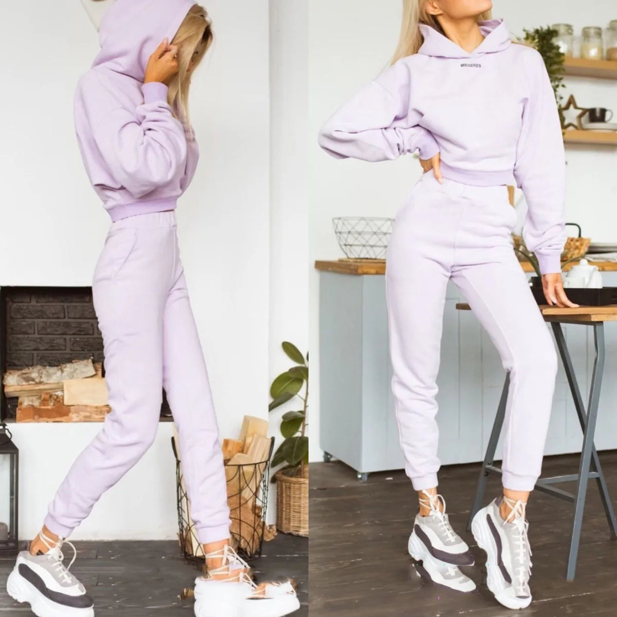 New Tracksuit Women Elegant Solid Suits Fleece Warm Hoodies 2 Piece Set Autumn Winter Fashion Oversized Sweatshirts Tracksuit