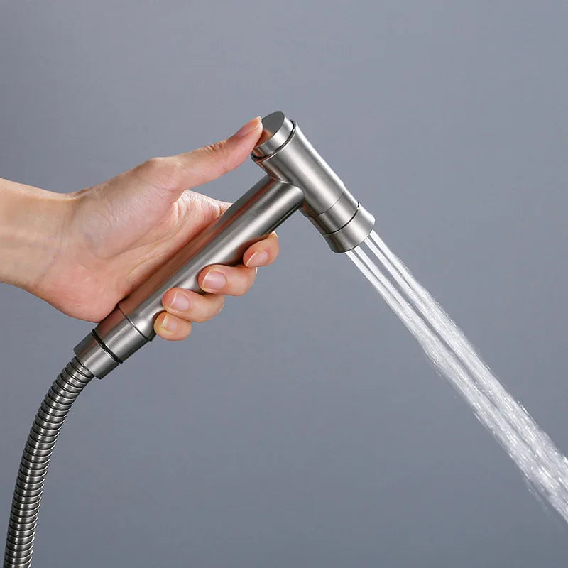 One Key Press Double Function Bathroom Toilet Bidet Faucet Kit Stainless Steel Brushed Bidet Sprayer Set Mount On Tank Or Wall