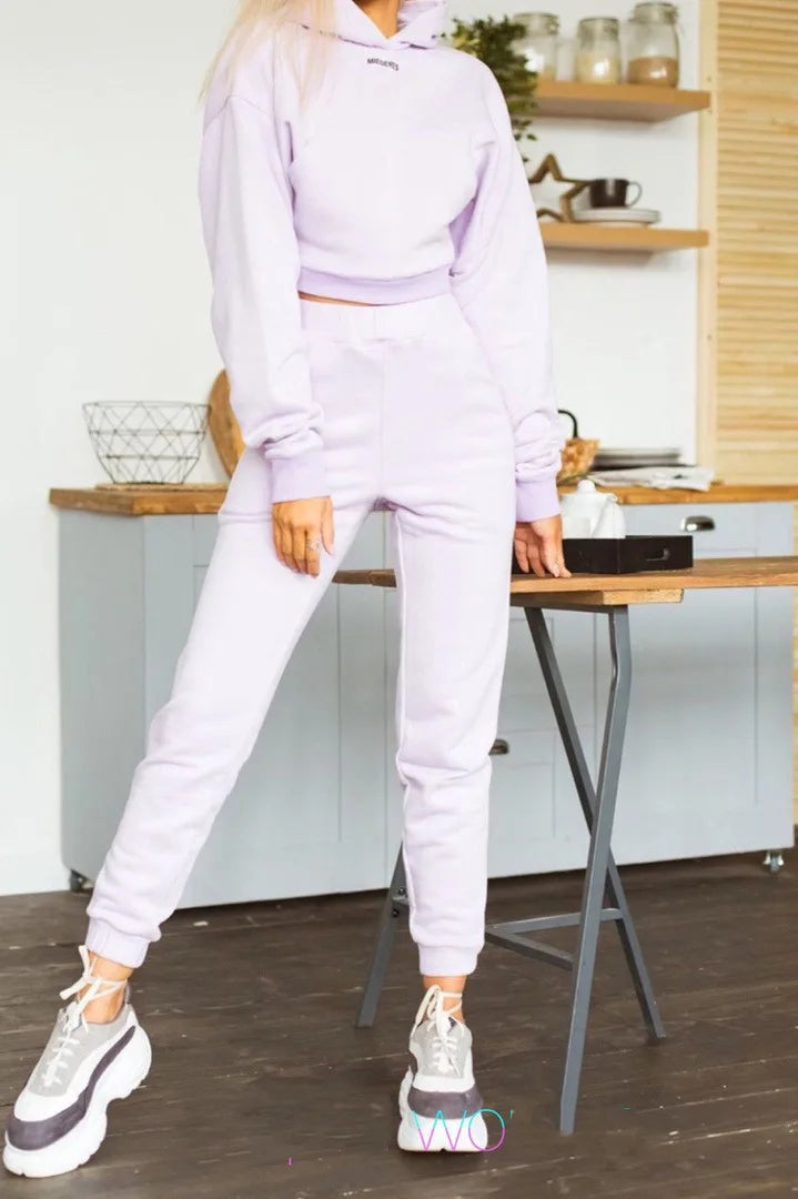 New Tracksuit Women Elegant Solid Suits Fleece Warm Hoodies 2 Piece Set Autumn Winter Fashion Oversized Sweatshirts Tracksuit