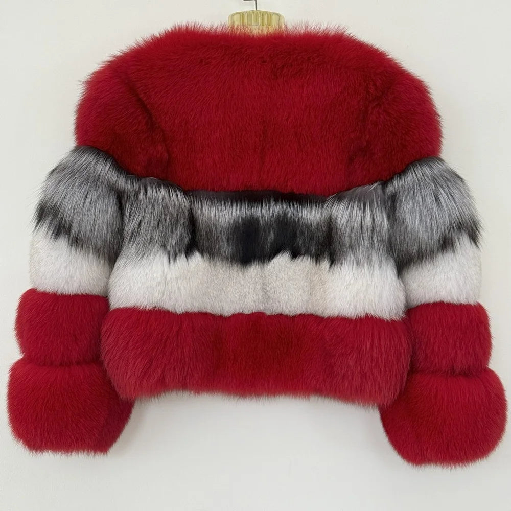 Custom Fashion Winter Thick Warm Color Matching Real Fox Fur Coat Fur Jacket