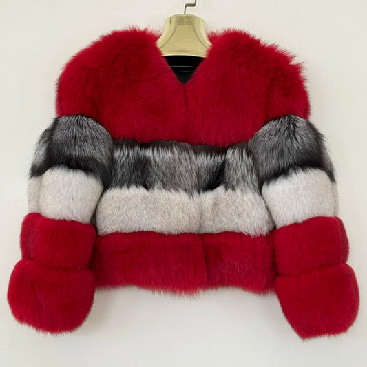 Custom Fashion Winter Thick Warm Color Matching Real Fox Fur Coat Fur Jacket