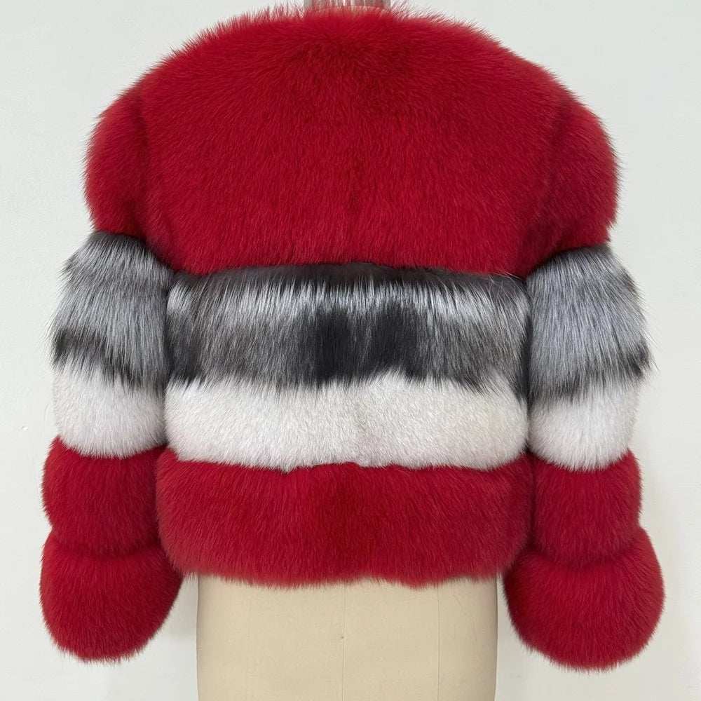 Custom Fashion Winter Thick Warm Color Matching Real Fox Fur Coat Fur Jacket