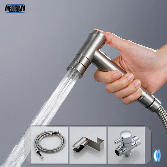 One Key Press Double Function Bathroom Toilet Bidet Faucet Kit Stainless Steel Brushed Bidet Sprayer Set Mount On Tank Or Wall