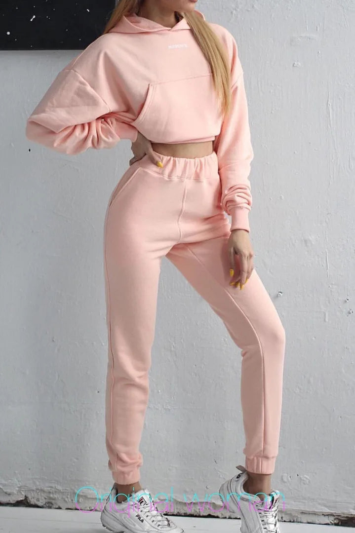 New Tracksuit Women Elegant Solid Suits Fleece Warm Hoodies 2 Piece Set Autumn Winter Fashion Oversized Sweatshirts Tracksuit