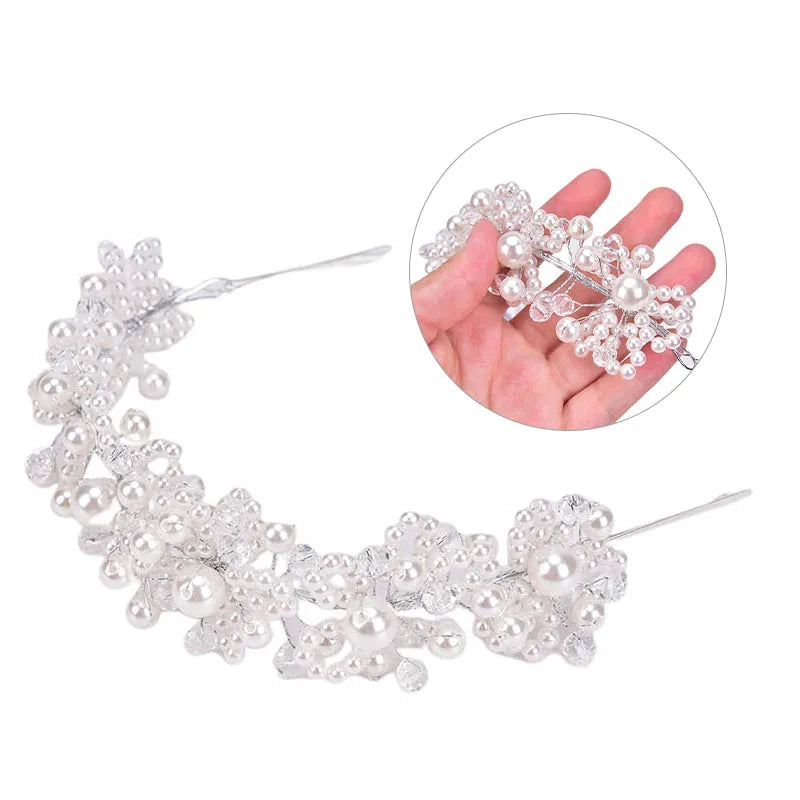 Wedding Headband For Bride White Crystal Hairband Pearl Handmade Headbands Headpiece Head Jewelry Women Prom Hair Accessories SL