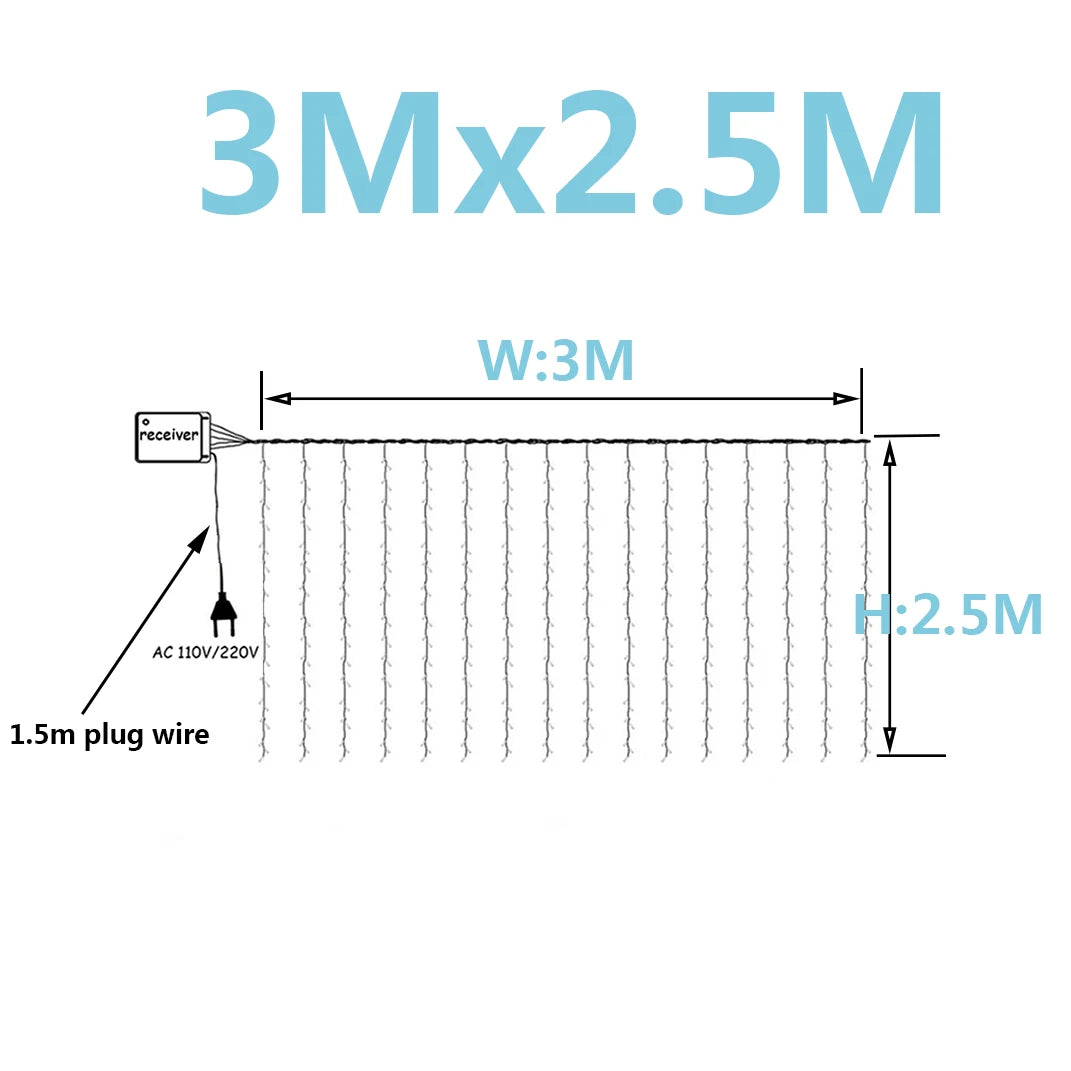 3x1/3x3/2x2m LED Icicle String Lights Christmas Fairy Lights Garland Outdoor Home For Wedding/Party/Curtain/Garden Decoration