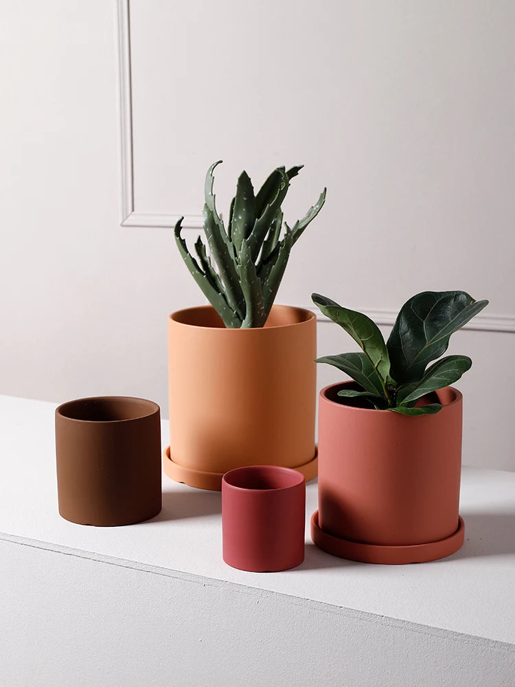 1pc New Style Pure Color Ceramic Flower Pot Home Decoration Succulent Ceramic Plants Pot Plants Holder Not Include Tray