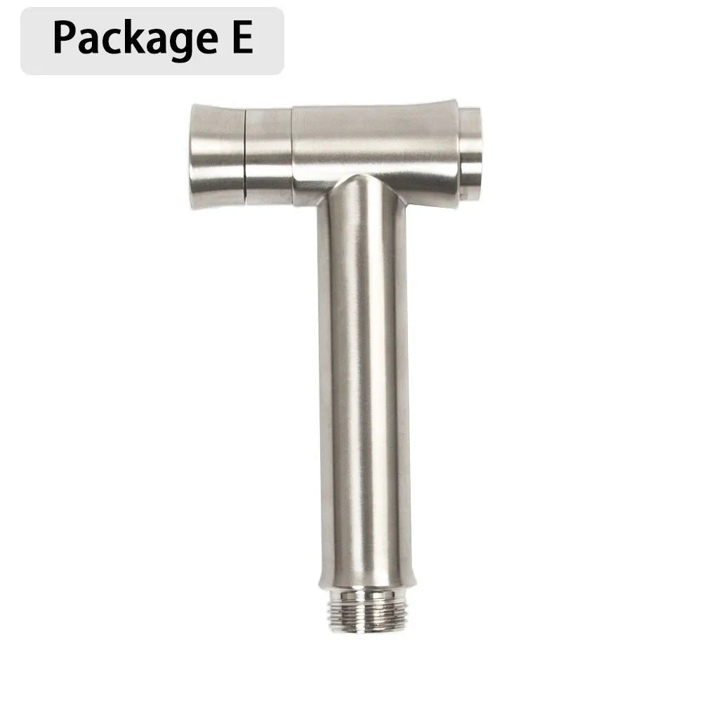 One Key Press Double Function Bathroom Toilet Bidet Faucet Kit Stainless Steel Brushed Bidet Sprayer Set Mount On Tank Or Wall