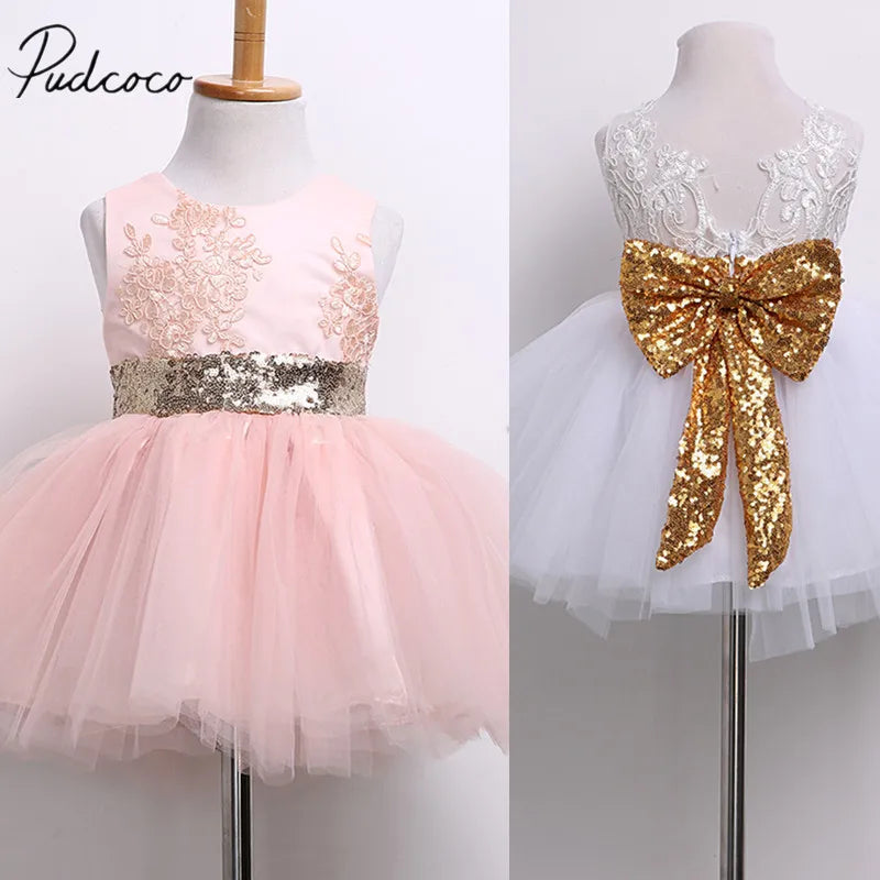 2024 Brand New Newborn Infant Toddler Child Kid Baby Girl Sequins Bowknot Dress Party Dress Christmas Backless Princess Sundress