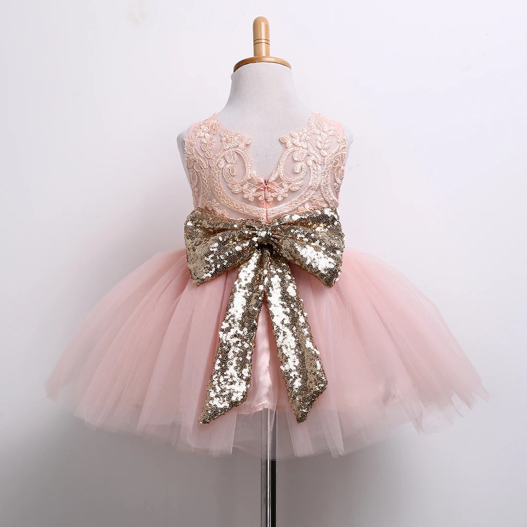 2024 Brand New Newborn Infant Toddler Child Kid Baby Girl Sequins Bowknot Dress Party Dress Christmas Backless Princess Sundress