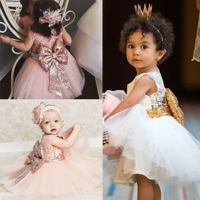 2024 Brand New Newborn Infant Toddler Child Kid Baby Girl Sequins Bowknot Dress Party Dress Christmas Backless Princess Sundress