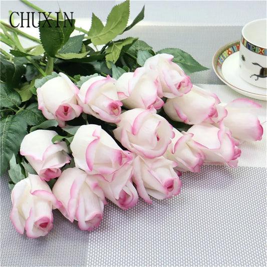 15pcs/Lot Artificial Flower Real Touch Moisturizing Rose Home Decoration Fake Flowral Wedding Bride Bouquet Valentine's Day Gift
