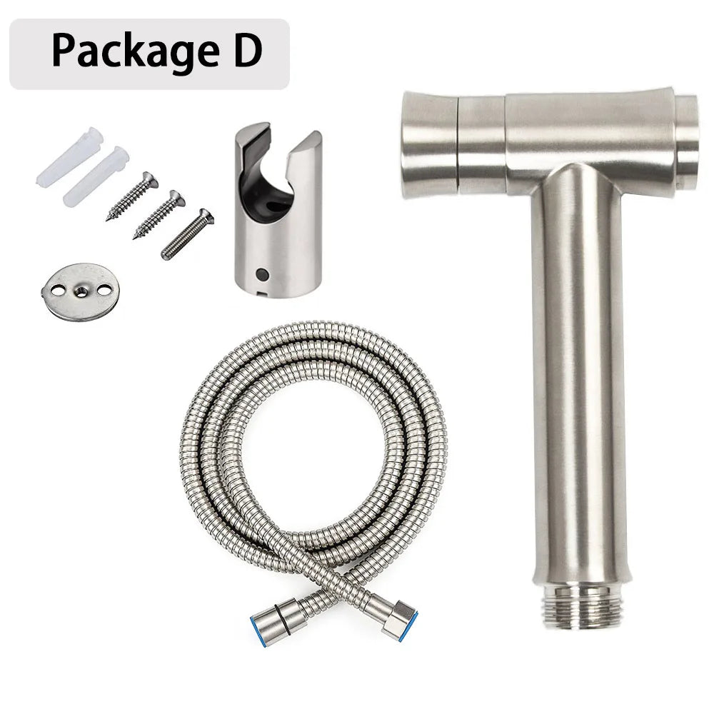One Key Press Double Function Bathroom Toilet Bidet Faucet Kit Stainless Steel Brushed Bidet Sprayer Set Mount On Tank Or Wall